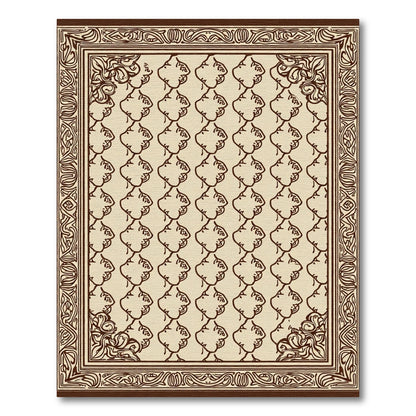 Brown Cream Geometric Vine Border Rug