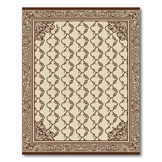 Brown Cream Geometric Vine Border Rug