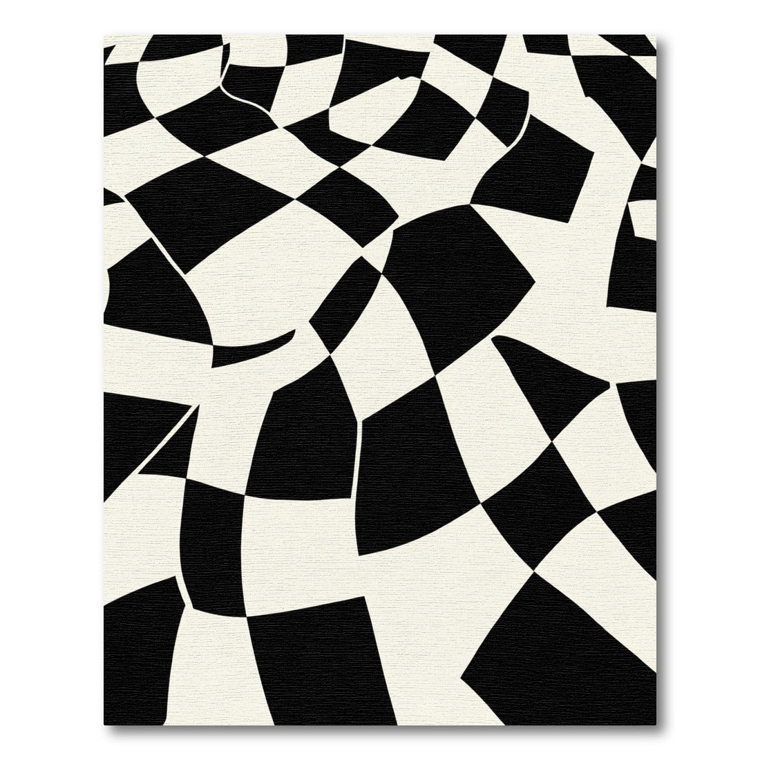 Black White Warp Checkered Abstract Layout Rug