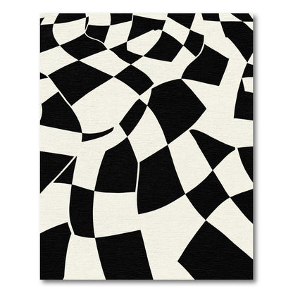 Black White Warp Checkered Abstract Layout Rug