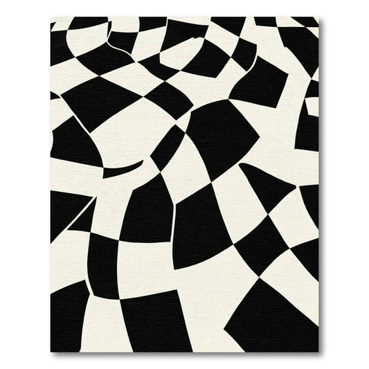 Black White Warp Checkered Abstract Layout Rug