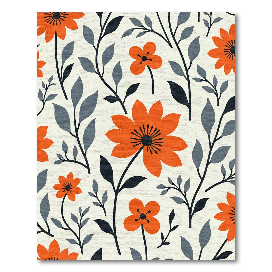 Vibrant Orange Floral Branch Composition Rug