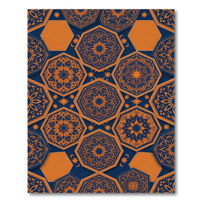Navy and Orange Hexagonal Mandala Rug