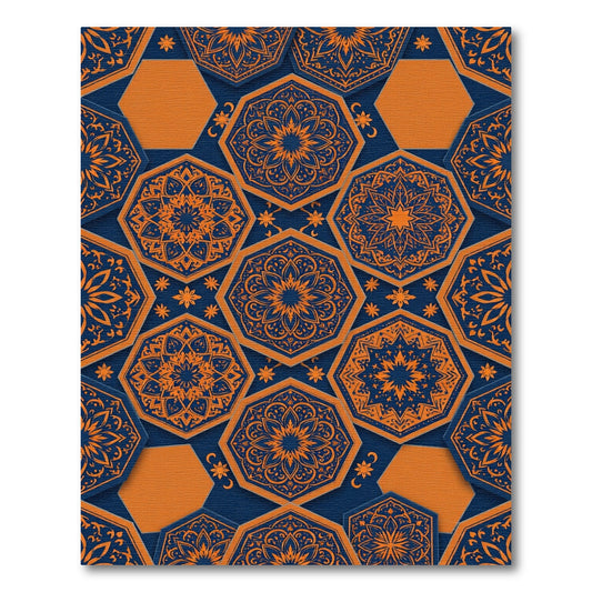 Navy and Orange Hexagonal Mandala Rug