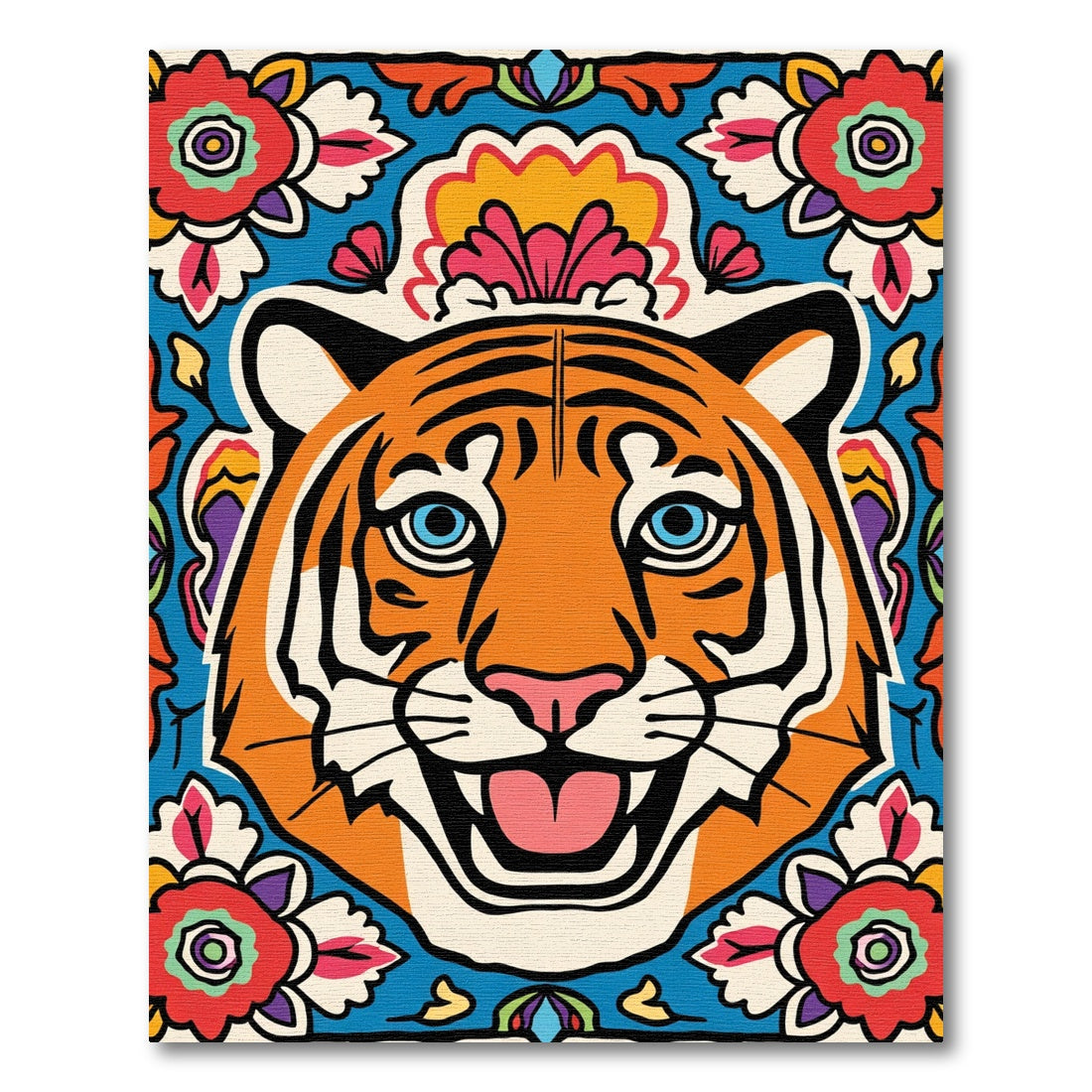 Vibrant Orange Tiger Floral Arrangement Rug