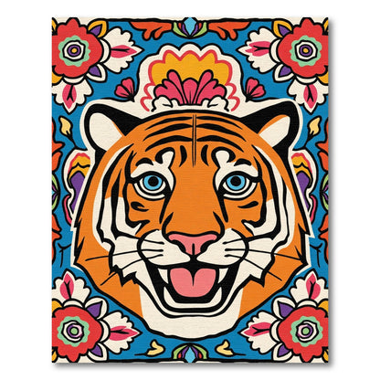 Vibrant Orange Tiger Floral Arrangement Rug
