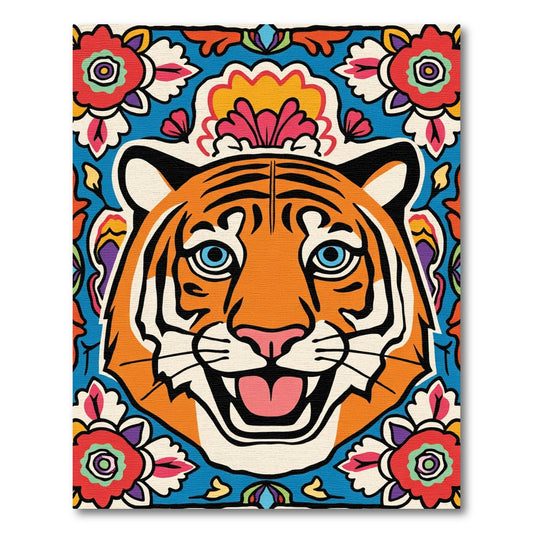 Vibrant Orange Tiger Floral Arrangement Rug