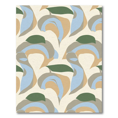 Abstract Beige Blue Leaf Swirl Rug