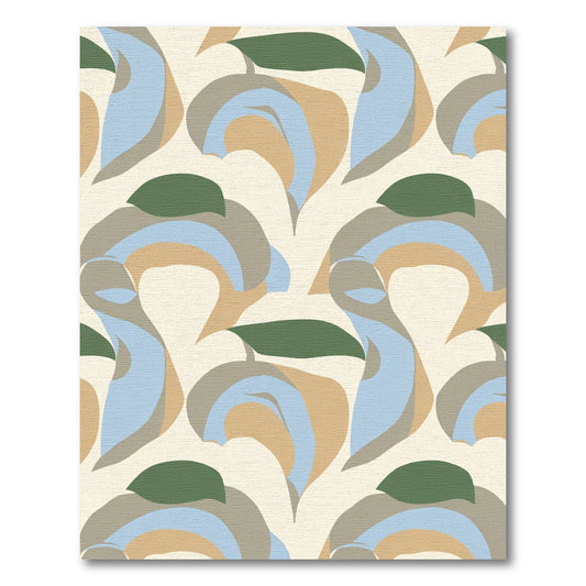 Abstract Beige Blue Leaf Swirl Rug