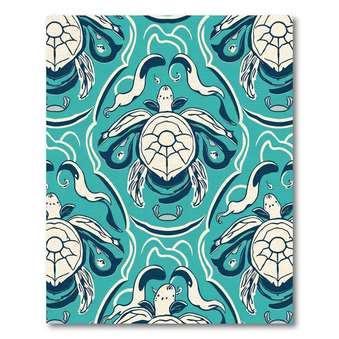 Aqua Blue Turtle In Flowing Lines Rug