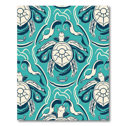 Aqua Blue Turtle In Flowing Lines Rug