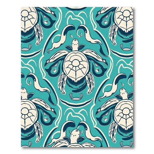 Aqua Blue Turtle In Flowing Lines Rug