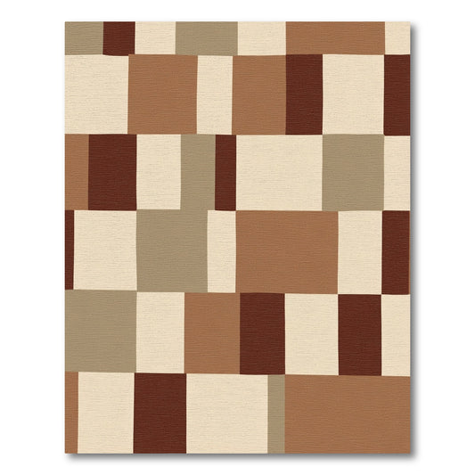 Terracotta Cream Earthy Brown Squares Rug