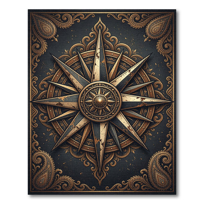 Vintage Gold Compass Star Medallion Rug