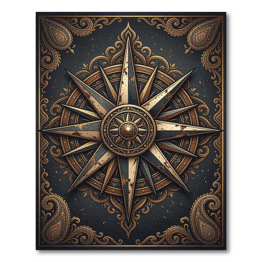 Vintage Gold Compass Star Medallion Rug