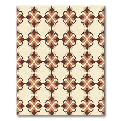 Retro Cream Brown Floral Grid Rug