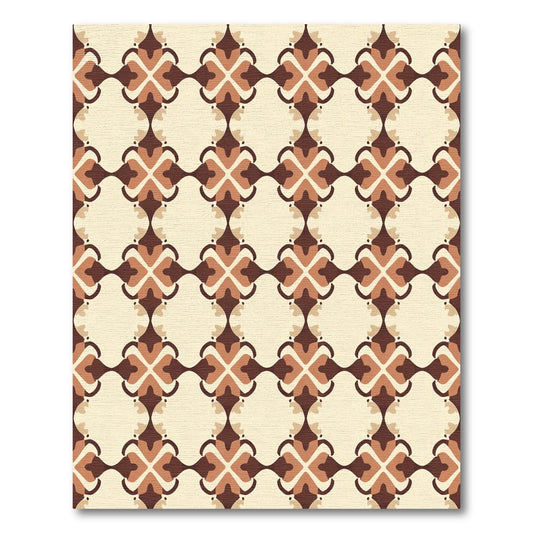 Retro Cream Brown Floral Grid Rug