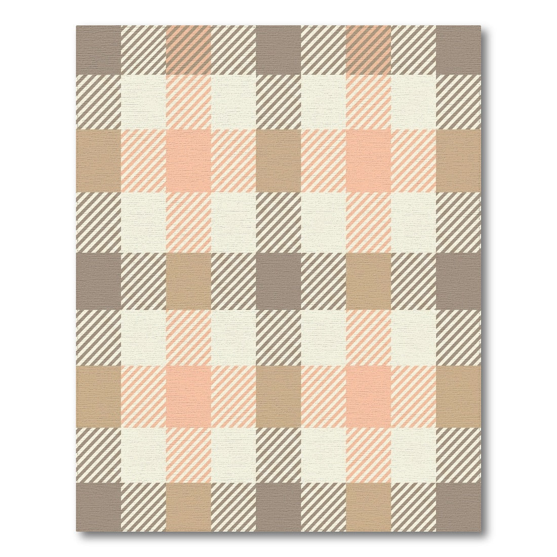 Warm Plaid Peach Brown Cream Rug