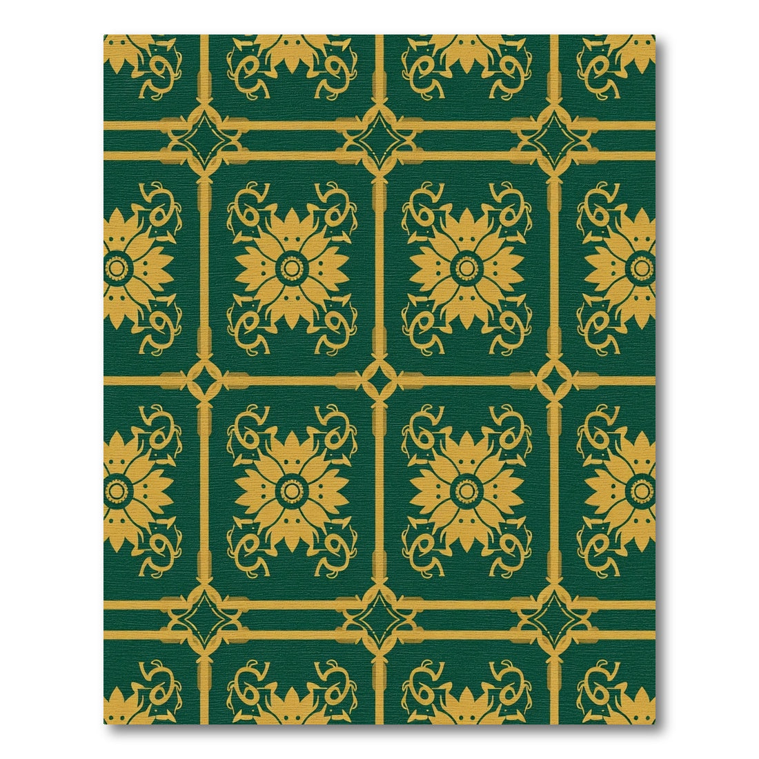 Emerald Gold Damask Floral Medallion Rug