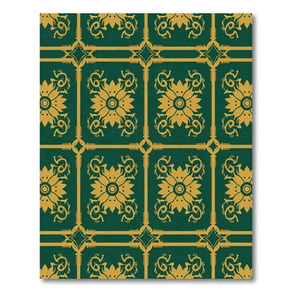 Emerald Gold Damask Floral Medallion Rug