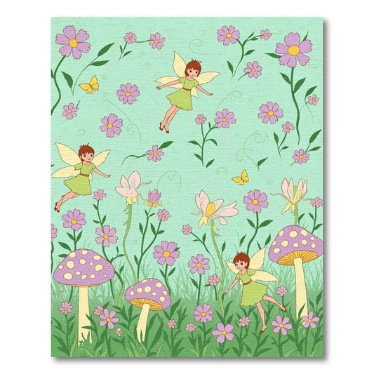 Whimsical Fairy Garden with Purple Flowers Rug