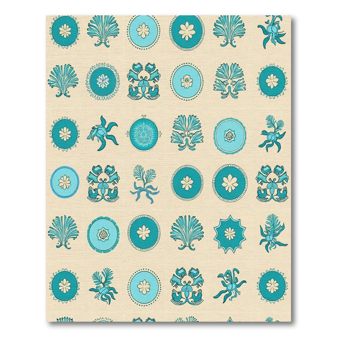 Aqua Teal Floral Medallion Arrangement Rug