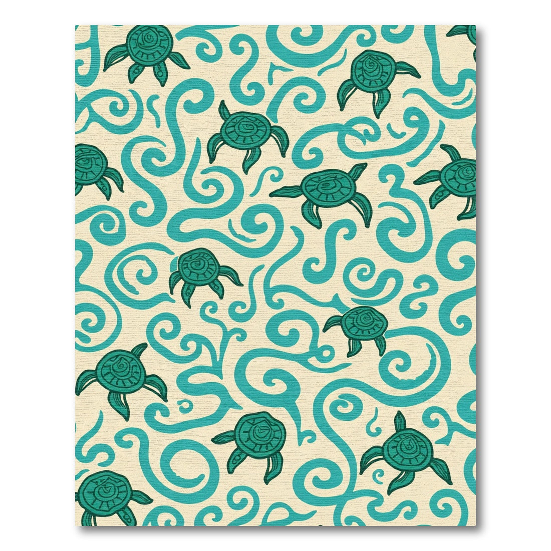 Teal Turtle Swirls On Cream Background Rug