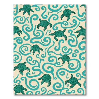 Teal Turtle Swirls On Cream Background Rug