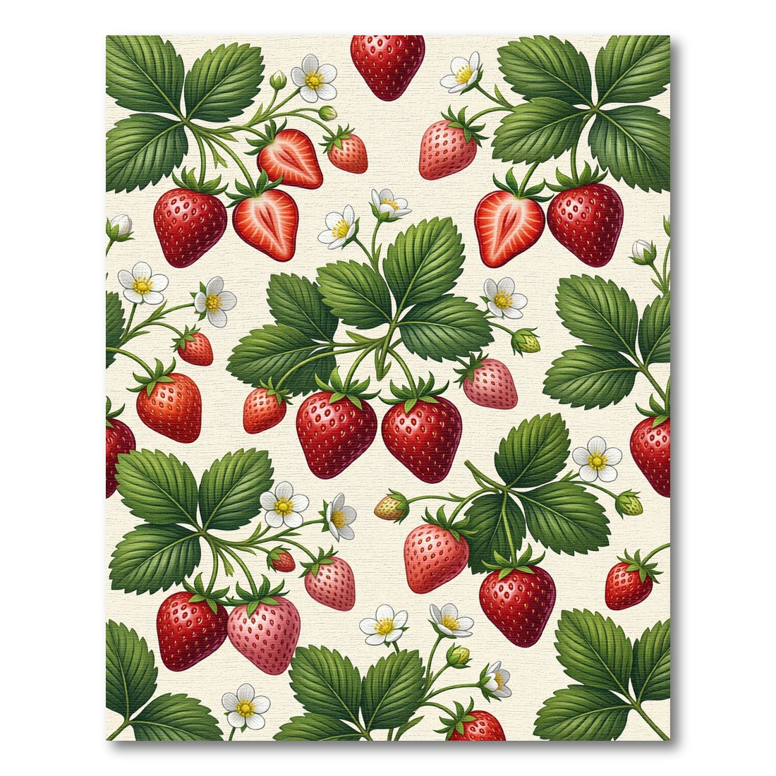 Fresh Red Berry Strawberry Botanical Illustration Rug