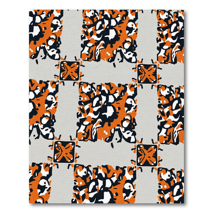 Orange Black White Abstract Grid Rug