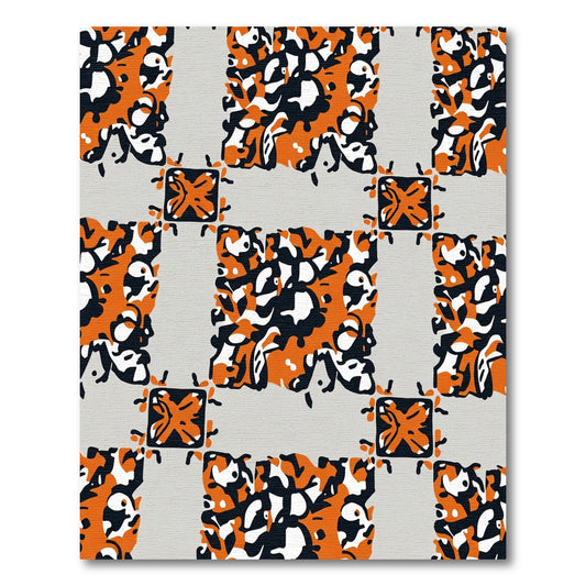 Orange Black White Abstract Grid Rug