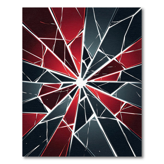 Modern Geometric Cracked Red Black Shards Rug