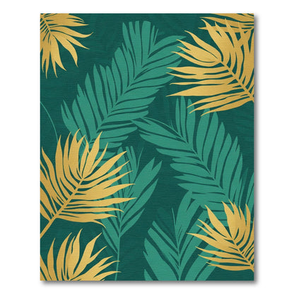 Gold Tropical Leaf Emerald Garden Rug