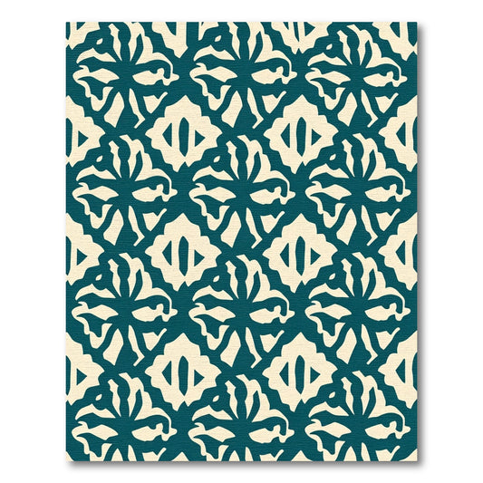 Teal and Cream Abstract Floral Arrangement Rug