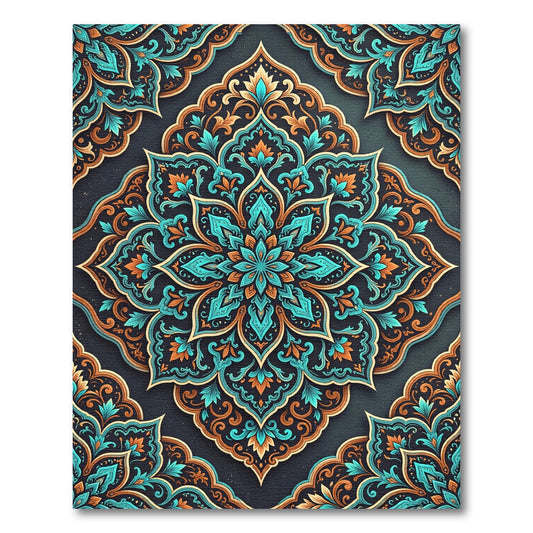 Teal and Copper Ornate Damask Rug