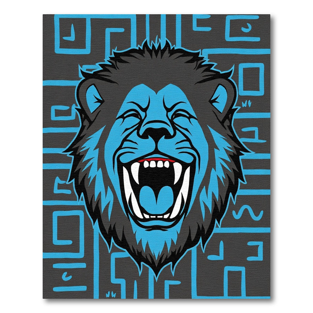 Roaring Blue Lion Abstract Maze Rug
