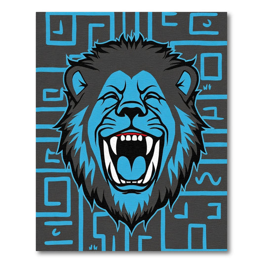 Roaring Blue Lion Abstract Maze Rug