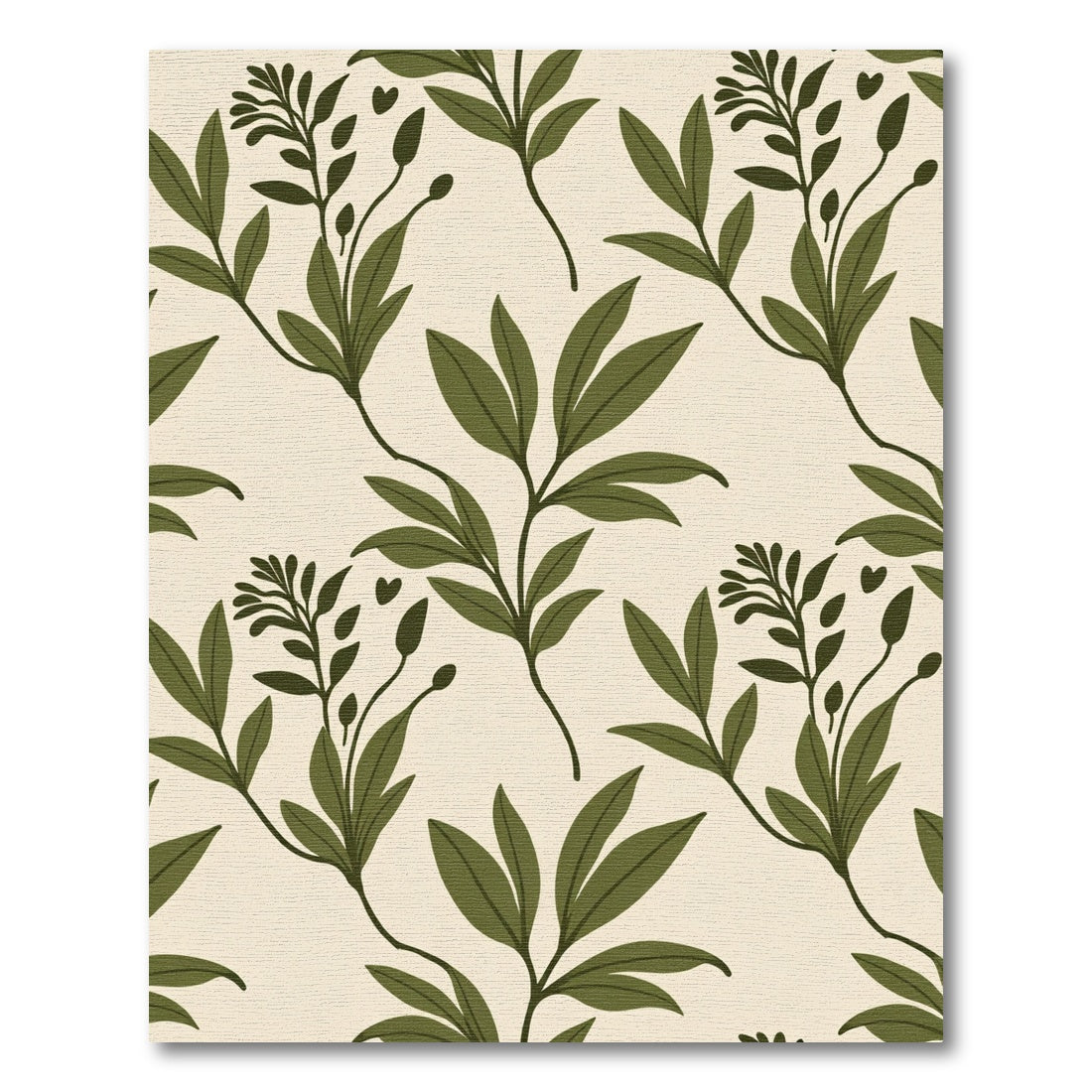 Olive Green Botanical Leaf Arrangement Rug