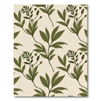 Olive Green Botanical Leaf Arrangement Rug
