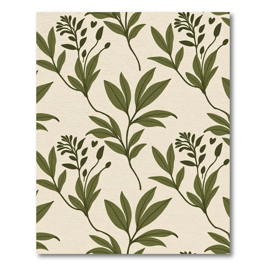 Olive Green Botanical Leaf Arrangement Rug