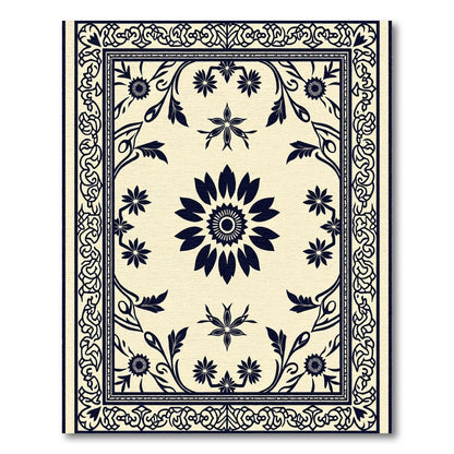 Navy Black Floral Medallion Border Rug