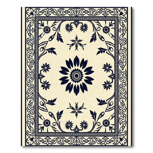 Navy Black Floral Medallion Border Rug