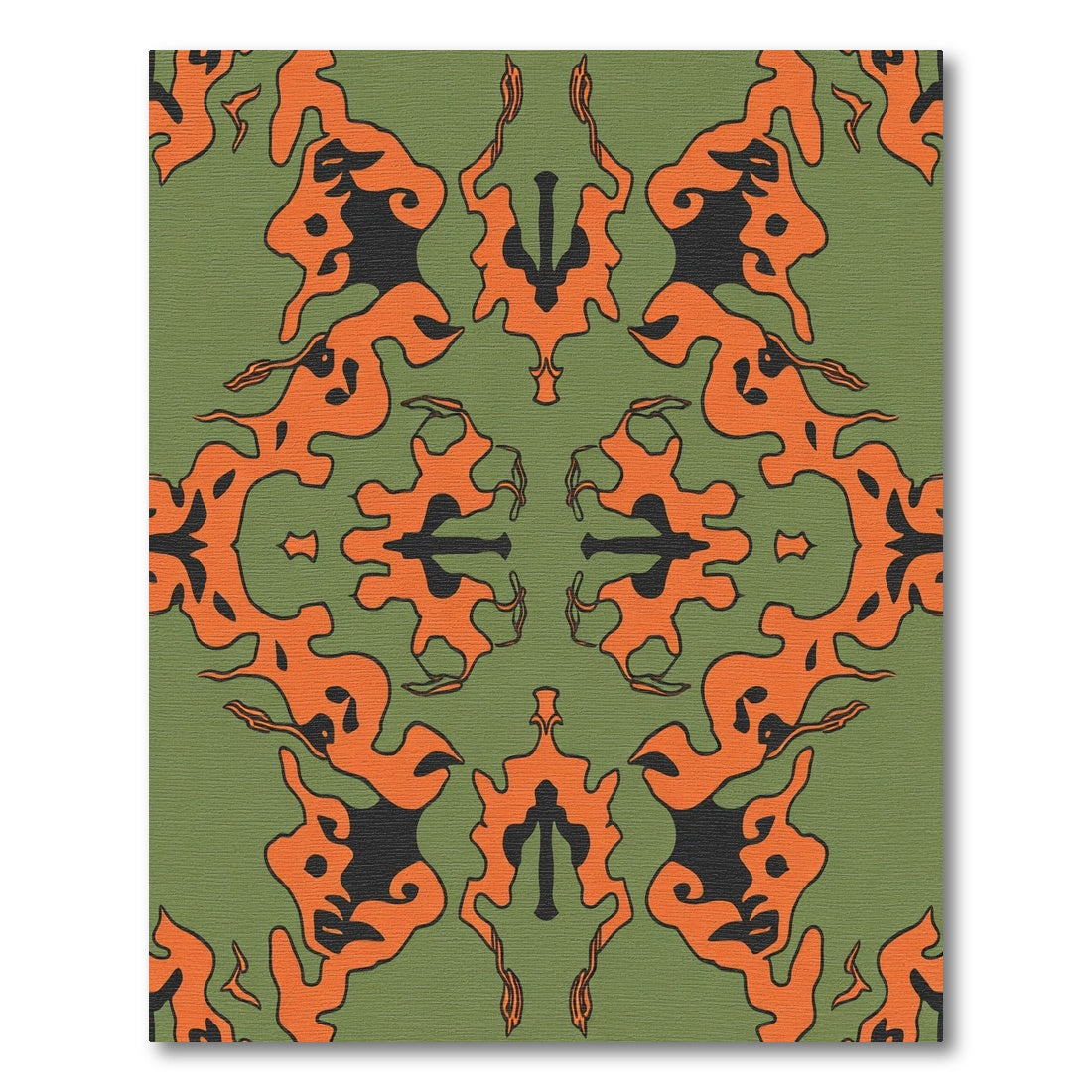 Orange Black Abstract Organic Symmetry Rug