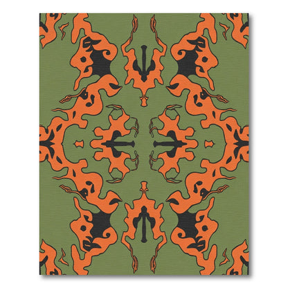 Orange Black Abstract Organic Symmetry Rug