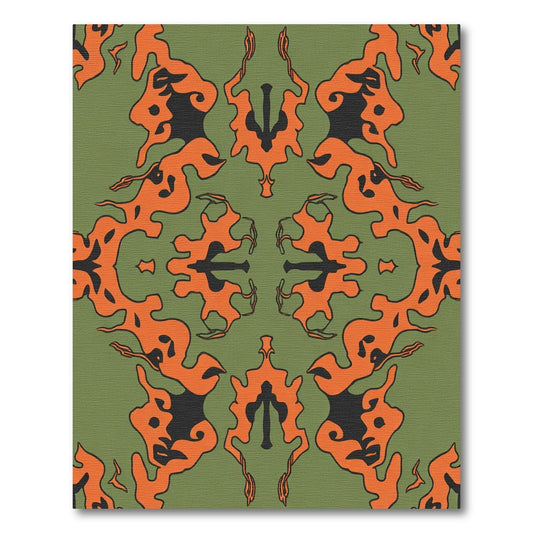 Orange Black Abstract Organic Symmetry Rug