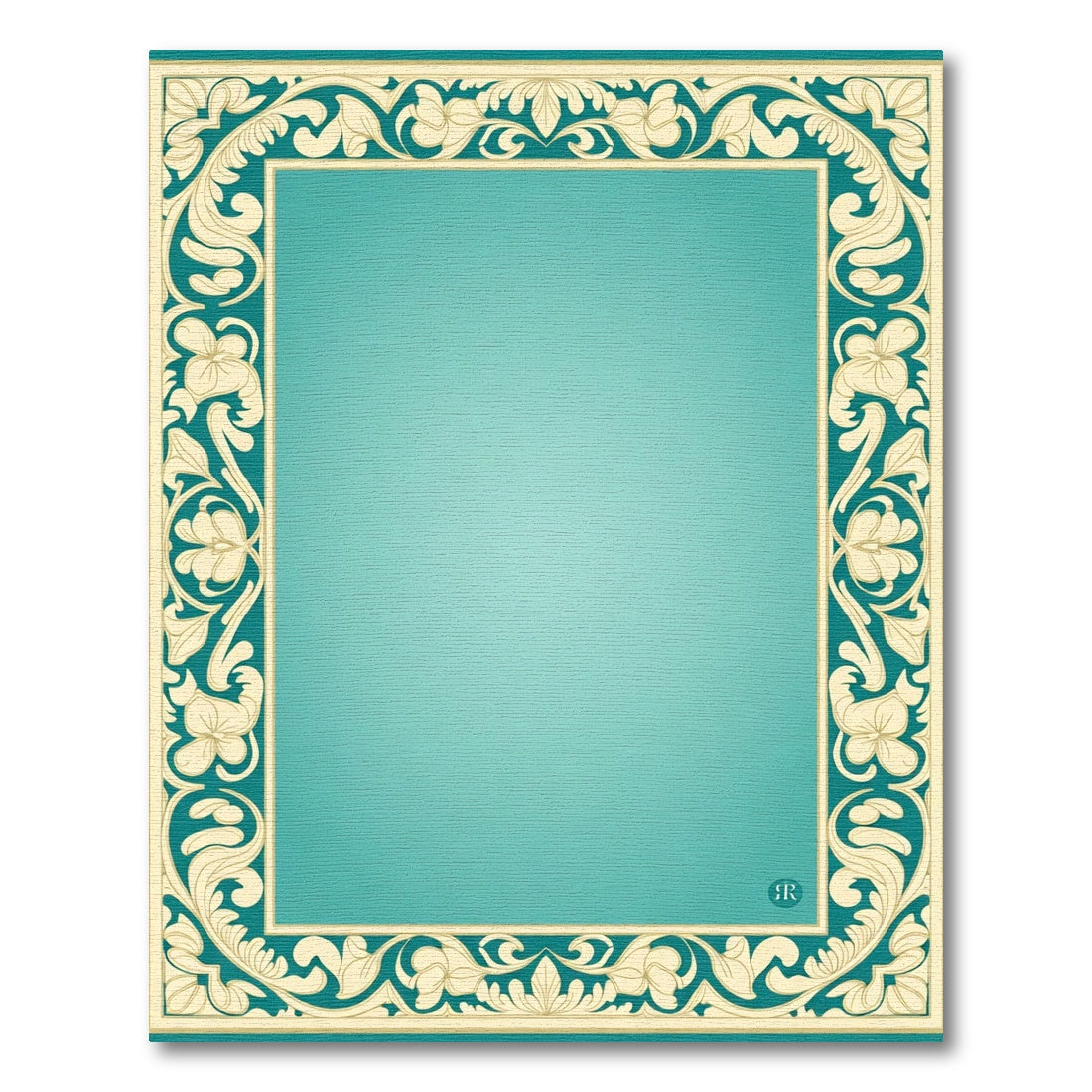Teal Floral Border Accent Rug
