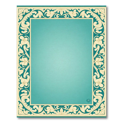 Teal Floral Border Accent Rug