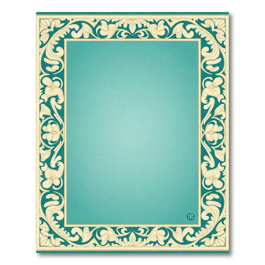Teal Floral Border Accent Rug
