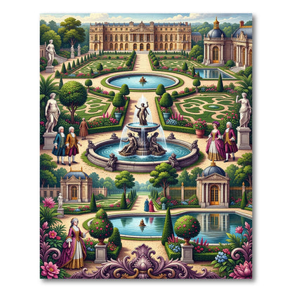 Baroque Garden Fountain Palace Scene Rug