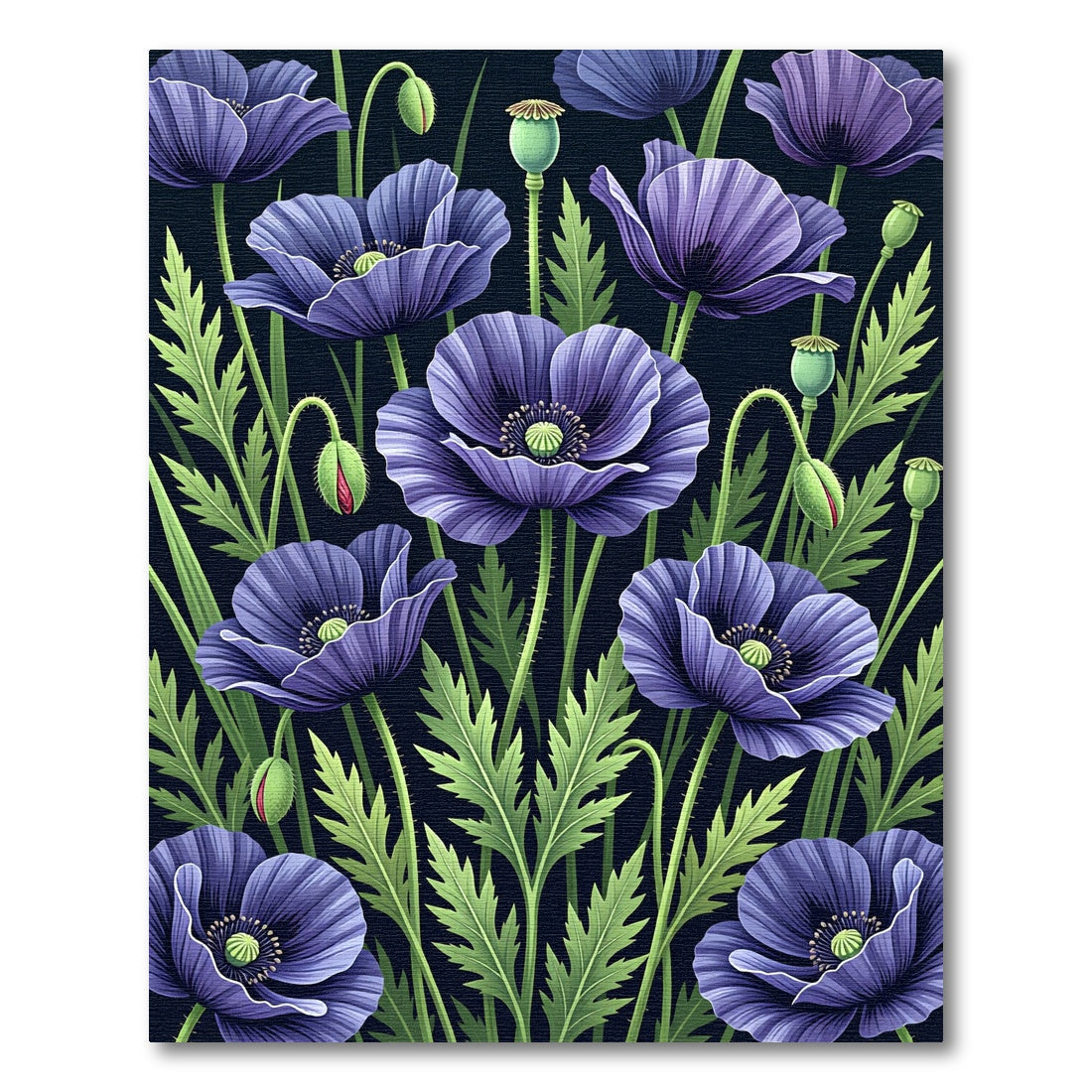 Deep Violet Poppy Botanical Art Rug